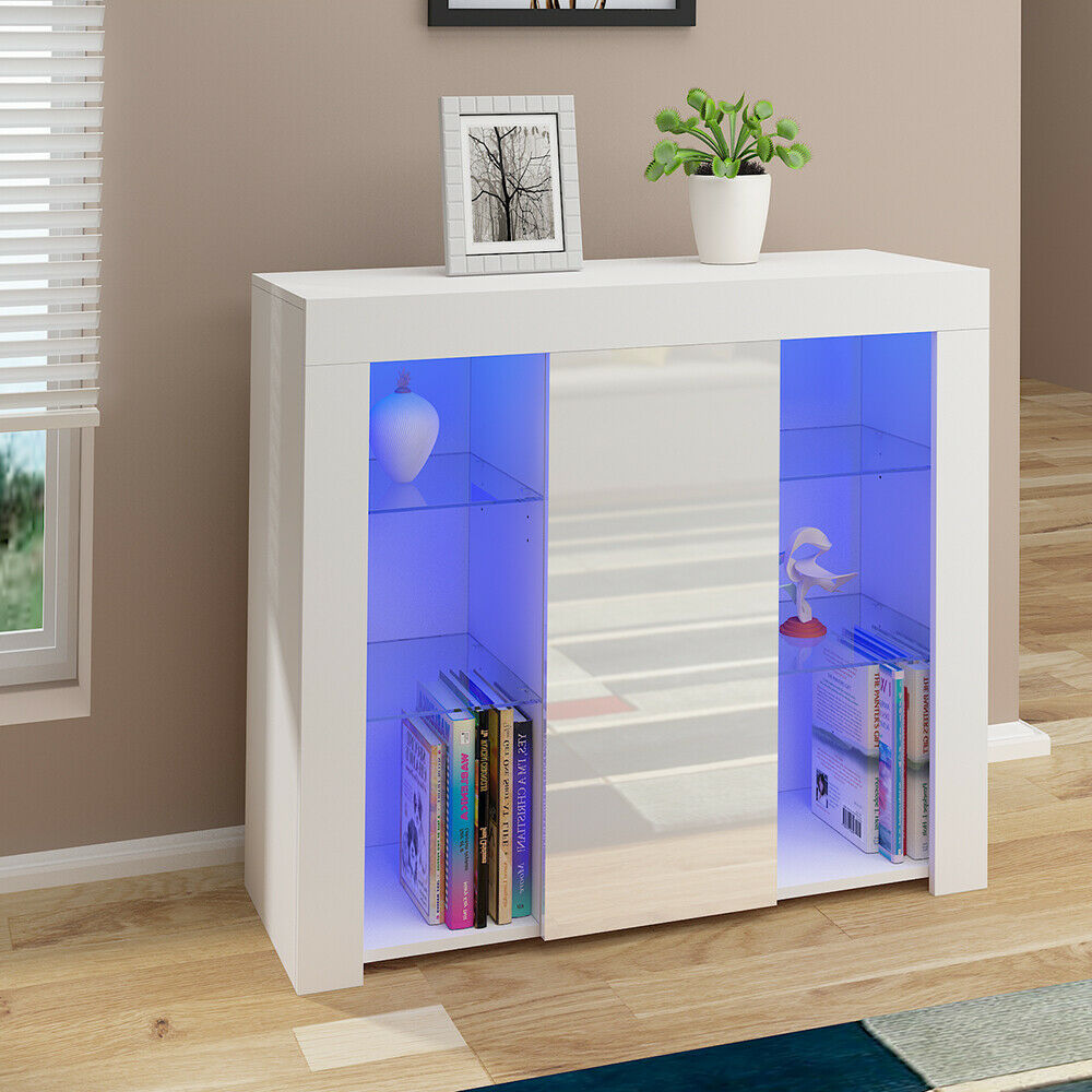 White High Gloss Sideboard with Shelf's - Oak Castle Furniture