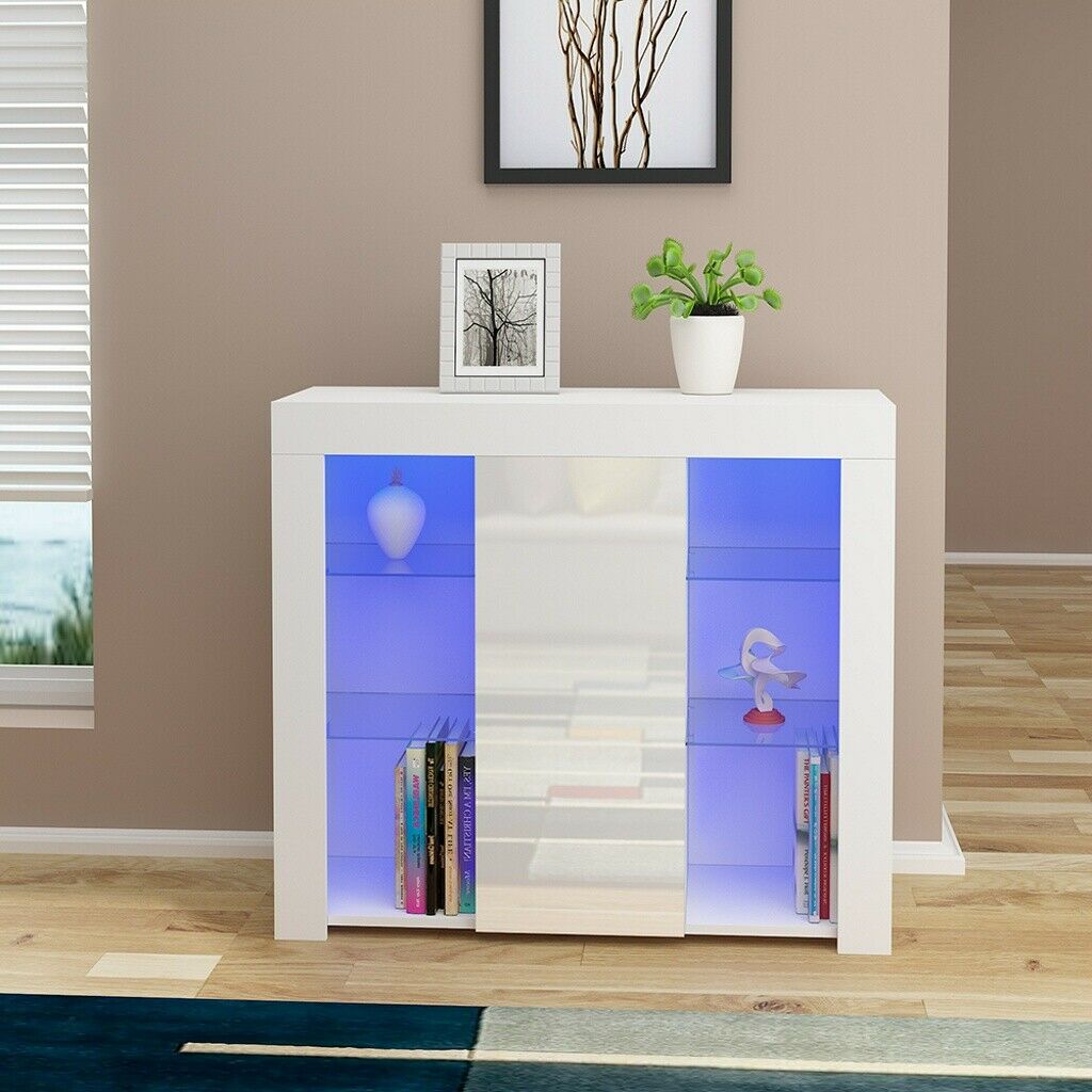 White High Gloss Sideboard with Shelf's - Oak Castle Furniture