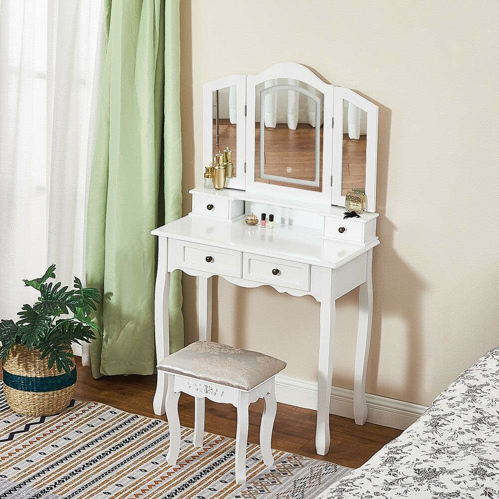 White Dressing Table with LED Mirror Oak Castle Furniture