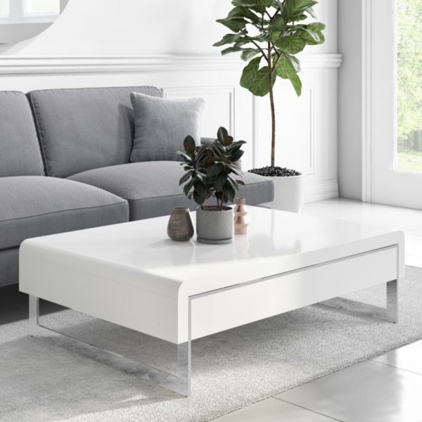 White Gloss Coffee Table with Drawer