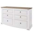 White Chest of Drawers Wide 6 Drawers Premium Pine Furniture - (Assembled)