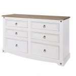 White Chest of Drawers Wide 6 Drawers Premium Pine Furniture