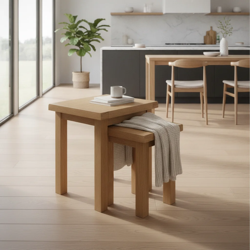 solid oak nest of 2 tables