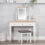 Stylish White Dressing Table with Oak Top and Spacious Drawers