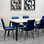 1.8m Marble Table & 6 Blue Chairs