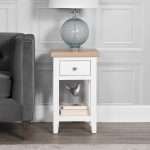 Contemporary Lamp Table with Oak Top - White Finish