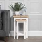 White Painted Oak Nesting Tables Set - 2 Tables with Oak Top