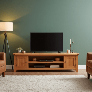 Large Oak TV Cabinet- Wide Shelves 180cm