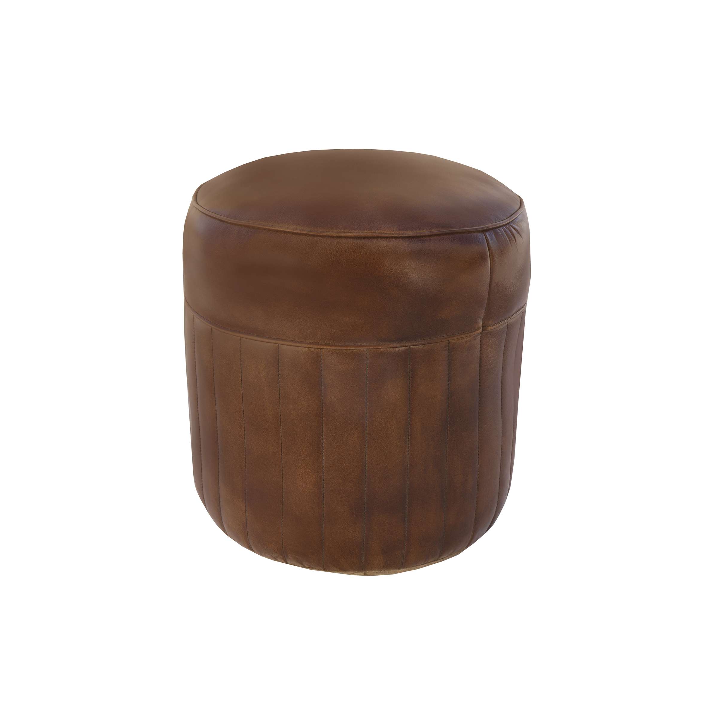 Leather Pouf - Brown