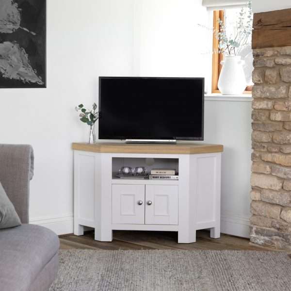 White Oak Corner Tv Stand