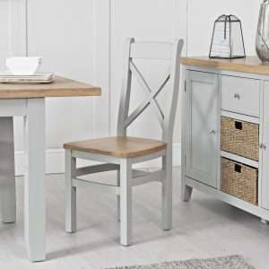 Grey-Cross Back Chair Wooden Seat