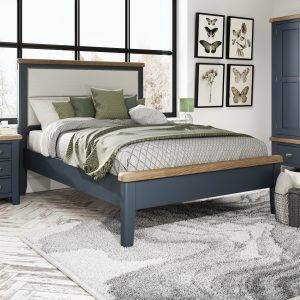 Double Bed with Fabric Headboard in Blue