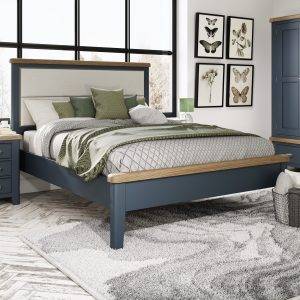 King Size Bed with Fabric Headboard in Blue