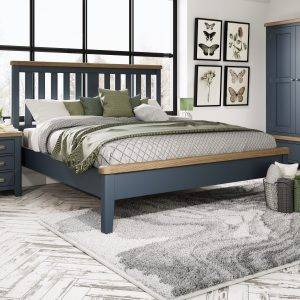 Super King Bed with Wooden Headboard in Blue