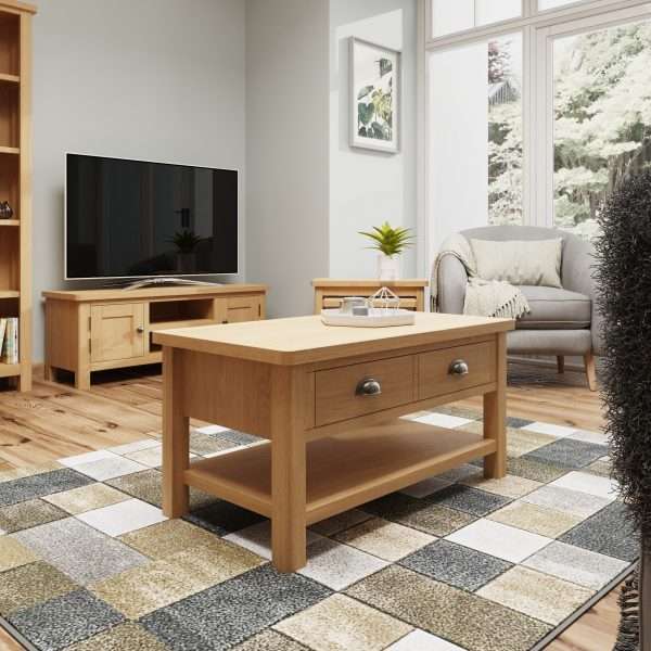 Rustic Oak Coffee Table with Ample Storage Space - Image 2