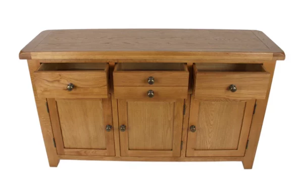 Solid Oak Large Sideboard 3 Door 3 Drawer - 137cm Storage Unit - Image 4