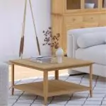 Light Oak Square Coffee Table With Shelve