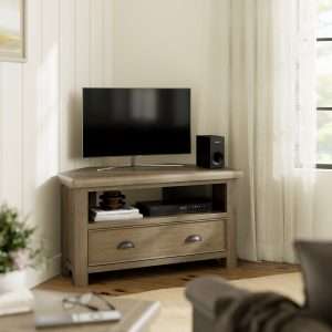 Smoked Oak Corner Tv Unit with Drawer