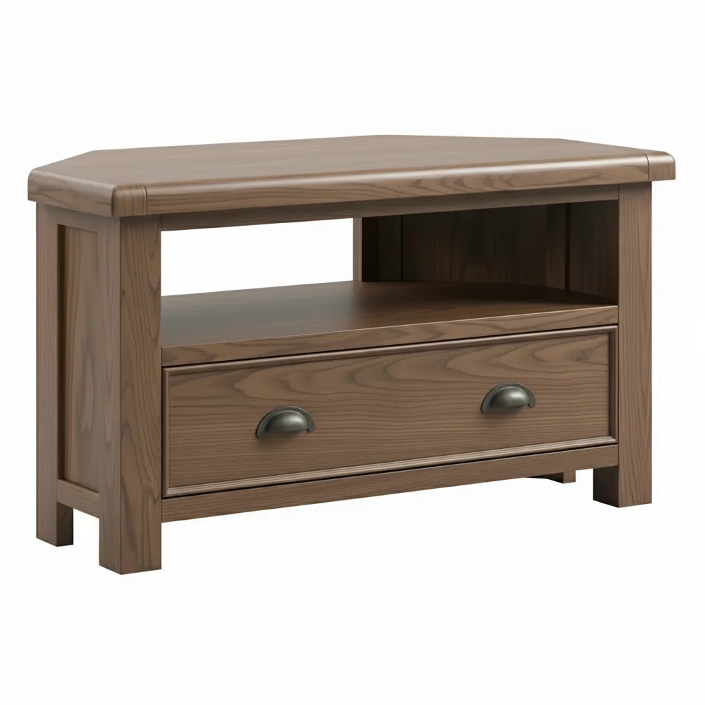 Smoked Oak Corner Tv Unit with Drawer