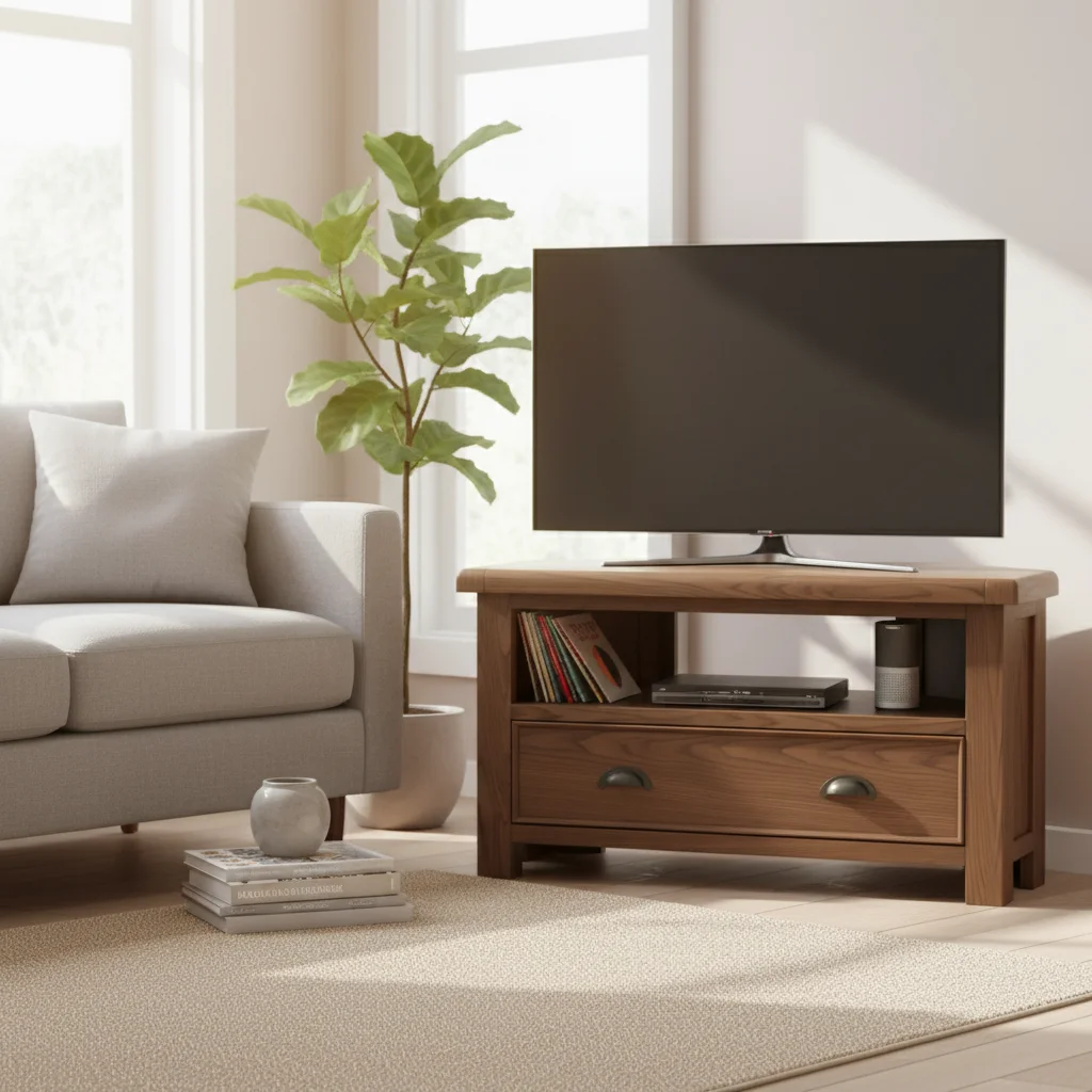 Smoked Oak Corner Tv Unit with Drawer