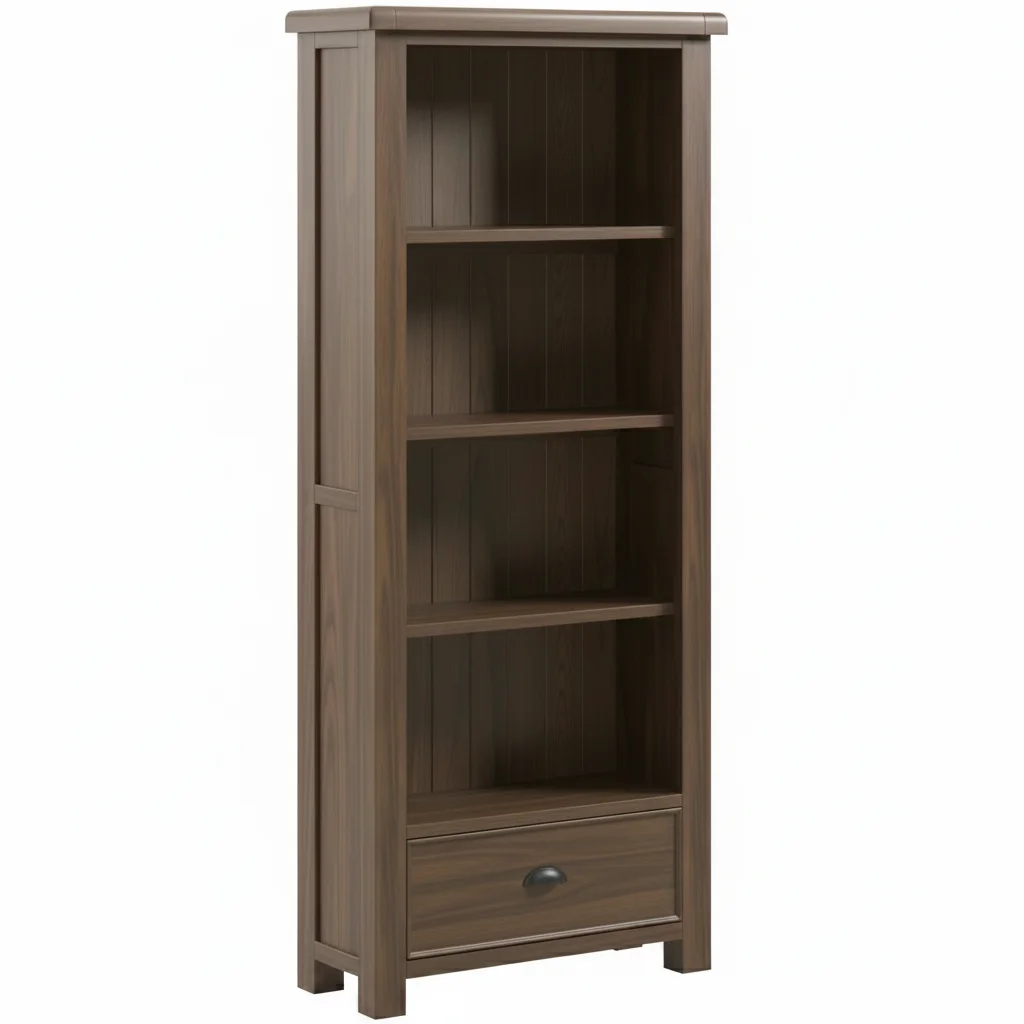 Smoked Oak Large Bookcase With Drawer