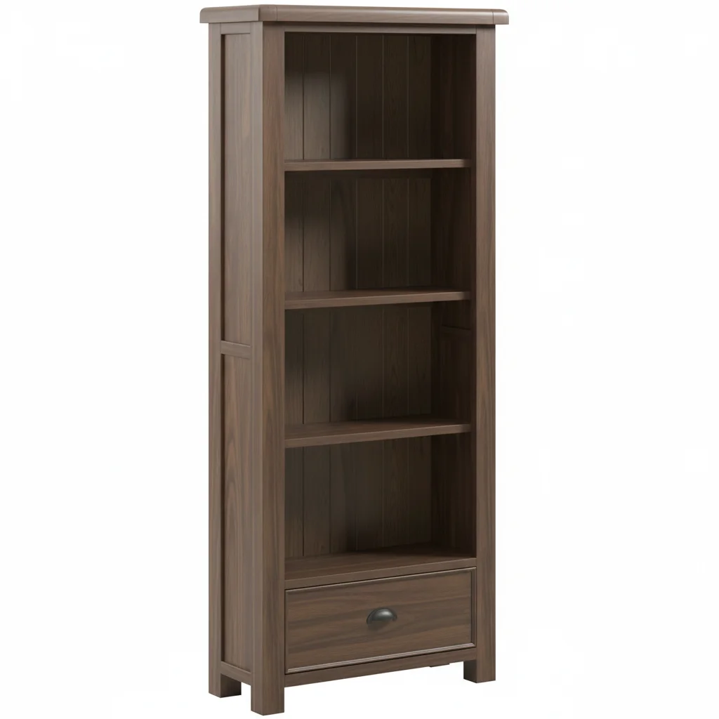 Smoked Oak Large Bookcase With Drawer