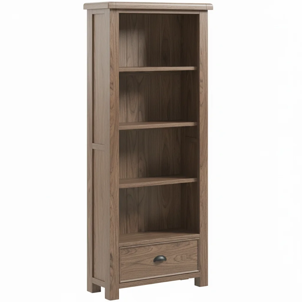 Smoked Oak Large Bookcase With Drawer