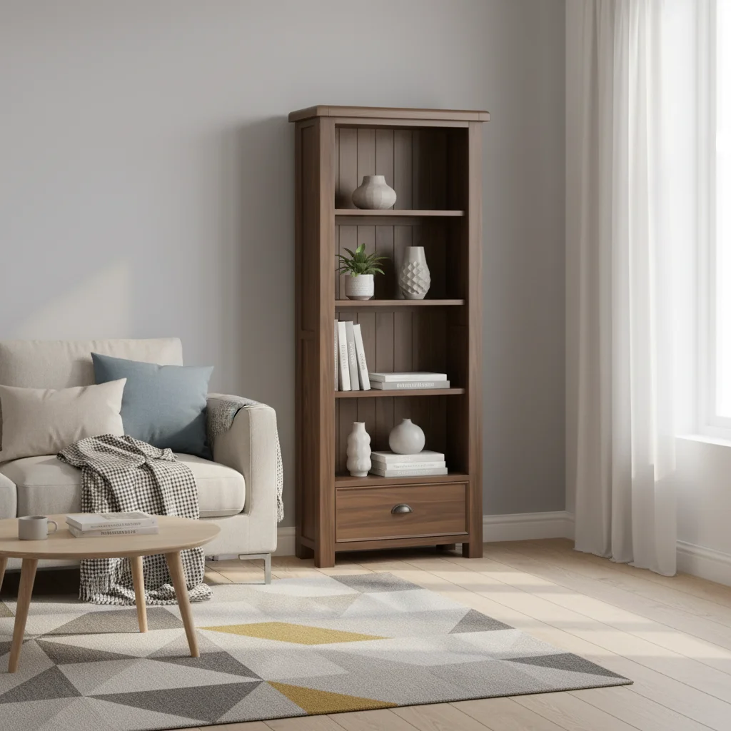 Smoked Oak Large Bookcase With Drawer
