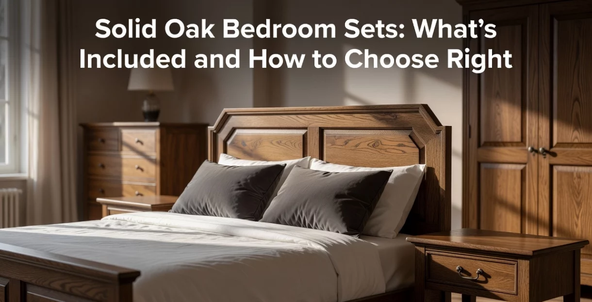Professional header image for list-based article: Solid Oak Bedroom Sets: What's Included and How to Choose...