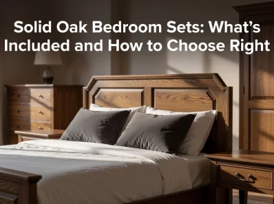 Professional header image for list-based article: Solid Oak Bedroom Sets: What's Included and How to Choose...