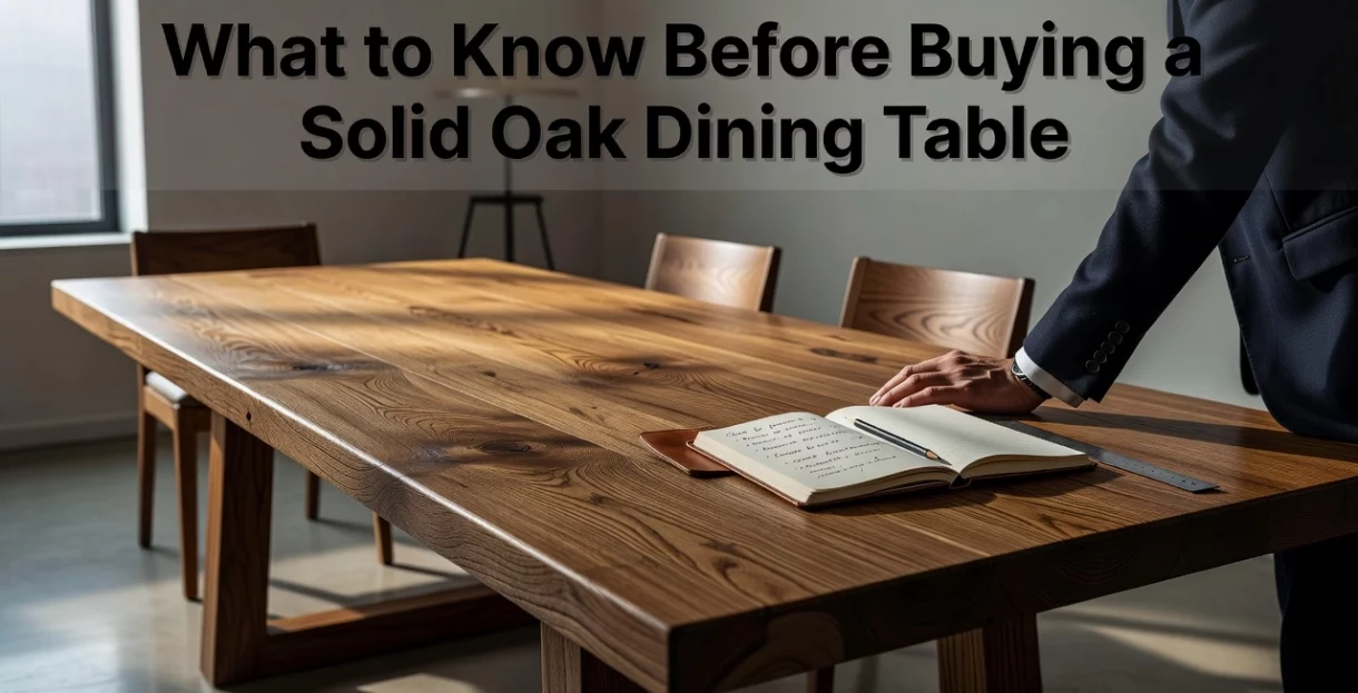 Professional header image for list-based article: What to Know Before Buying a Solid Oak Dining Table