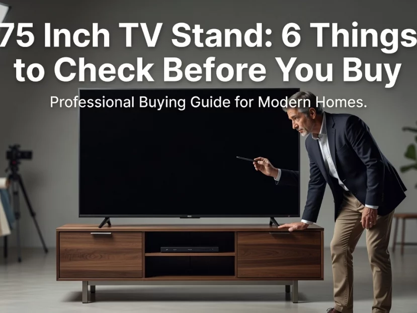 Professional header image for list-based article: 75 Inch TV Stand: 6 Things to Check Before You Buy