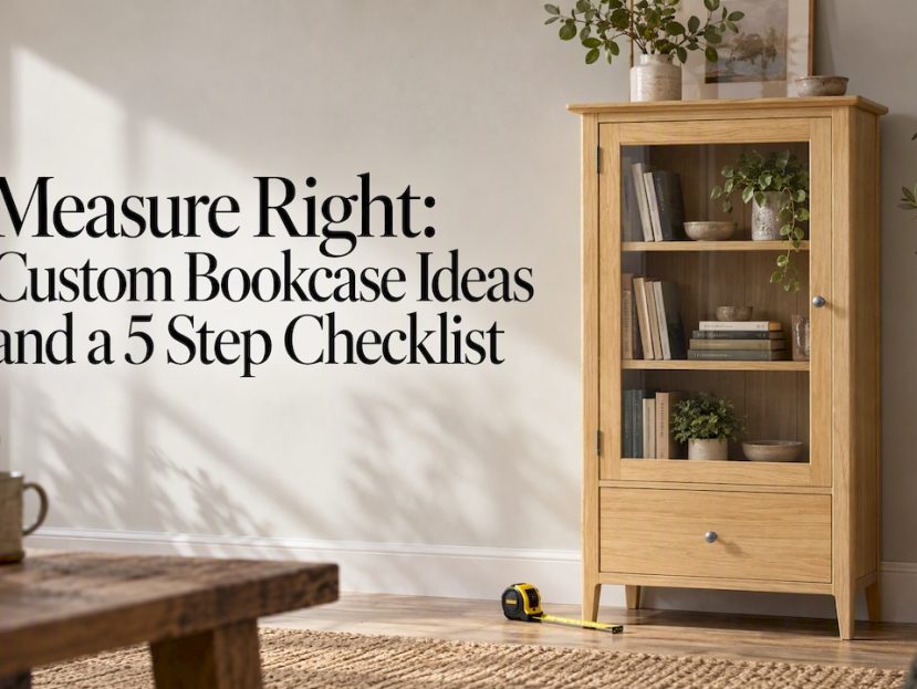 Light oak glazed bookcase in measured interior