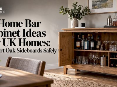 Converted oak sideboard used as home bar