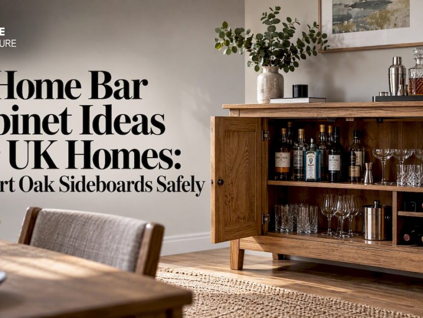 Converted oak sideboard used as home bar